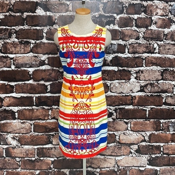 Anthropologie Tabitha Dress Banded Totem Stripes Embroidered Sheath Size 4 - Picture 15 of 16